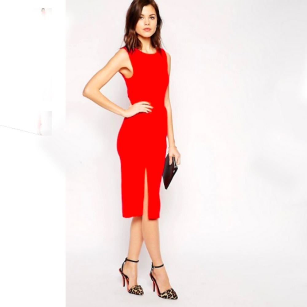 ASOS Sleeveless Midi Wiggle Dress in Crepe